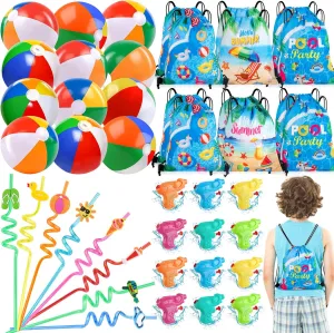 Summer Party Favors Bulk for Kids – 12 Pack Pool Beach Party Favors for Goodie Bag Stuffers Birthdays & End of Year Gifts | Summer Pool Toys, Beach Balls, Straws, Drawstring Bags