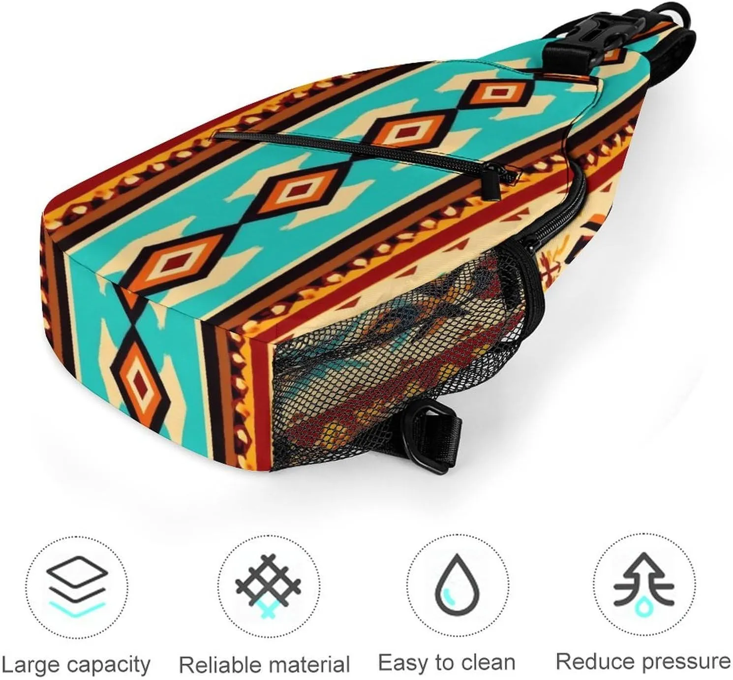 Supdreamc Men's Sling Bag Backpack Foldable Breathable Chest Sling Shoulder Backpacks Bags - Indiana Western Southwest Ethnic Tribal Navajo Multipurpose Anti-Theft Backpacking Bookbag