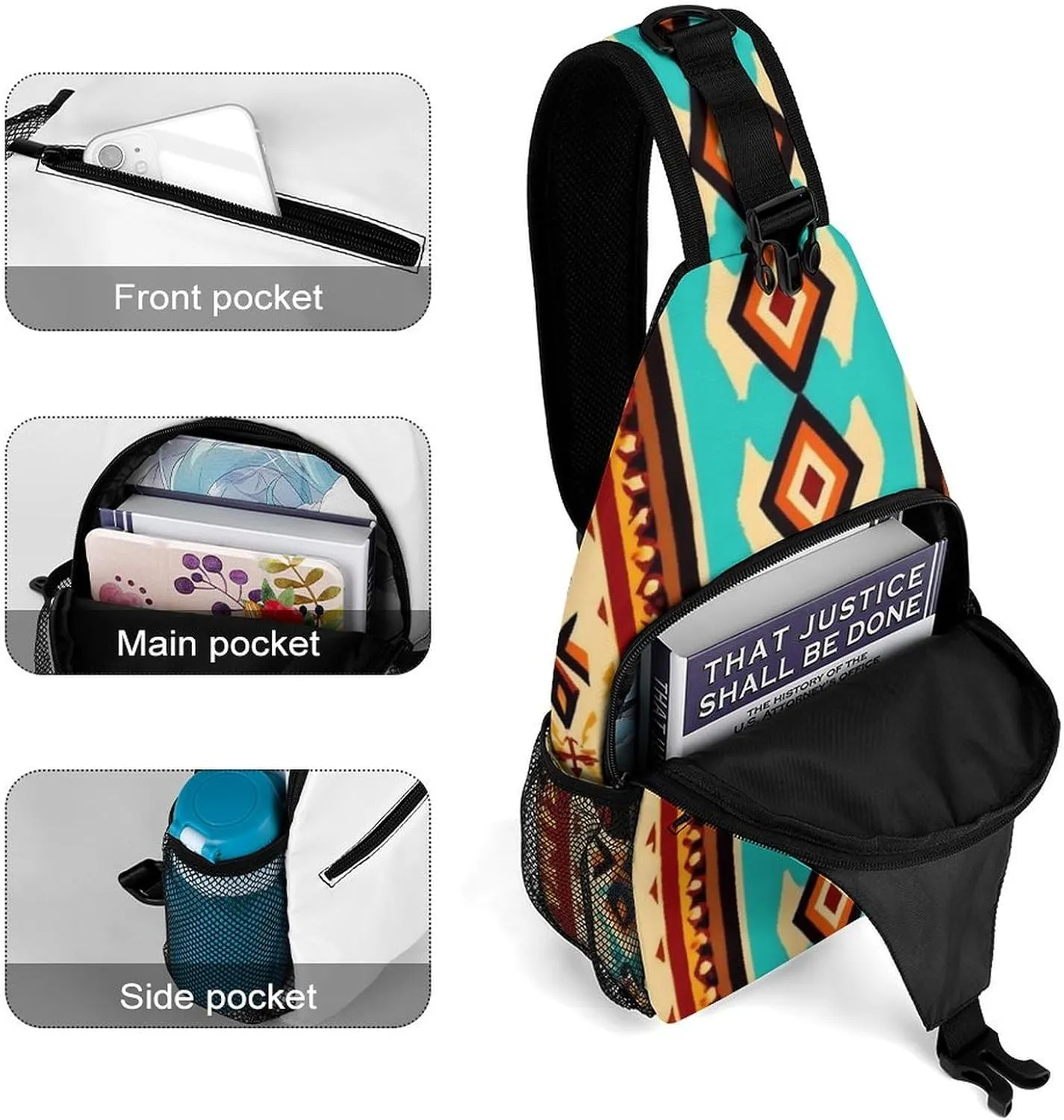 Supdreamc Men's Sling Bag Backpack Foldable Breathable Chest Sling Shoulder Backpacks Bags - Indiana Western Southwest Ethnic Tribal Navajo Multipurpose Anti-Theft Backpacking Bookbag