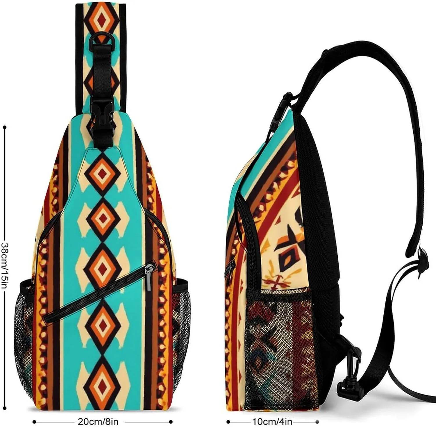 Supdreamc Men's Sling Bag Backpack Foldable Breathable Chest Sling Shoulder Backpacks Bags - Indiana Western Southwest Ethnic Tribal Navajo Multipurpose Anti-Theft Backpacking Bookbag