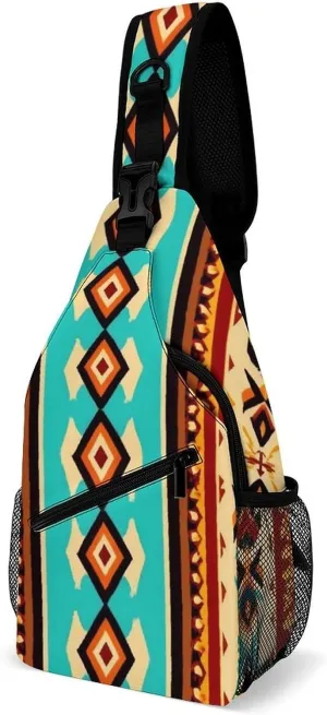 Supdreamc Men's Sling Bag Backpack Foldable Breathable Chest Sling Shoulder Backpacks Bags - Indiana Western Southwest Ethnic Tribal Navajo Multipurpose Anti-Theft Backpacking Bookbag