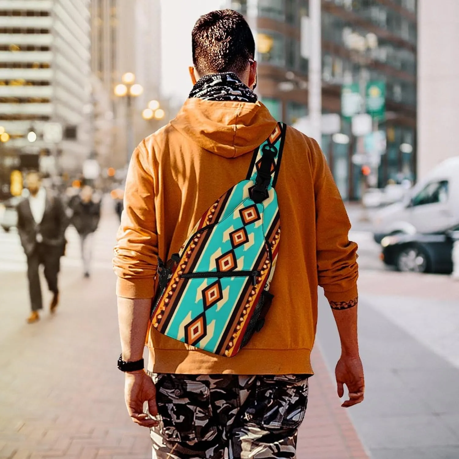 Supdreamc Men's Sling Bag Backpack Foldable Breathable Chest Sling Shoulder Backpacks Bags - Indiana Western Southwest Ethnic Tribal Navajo Multipurpose Anti-Theft Backpacking Bookbag