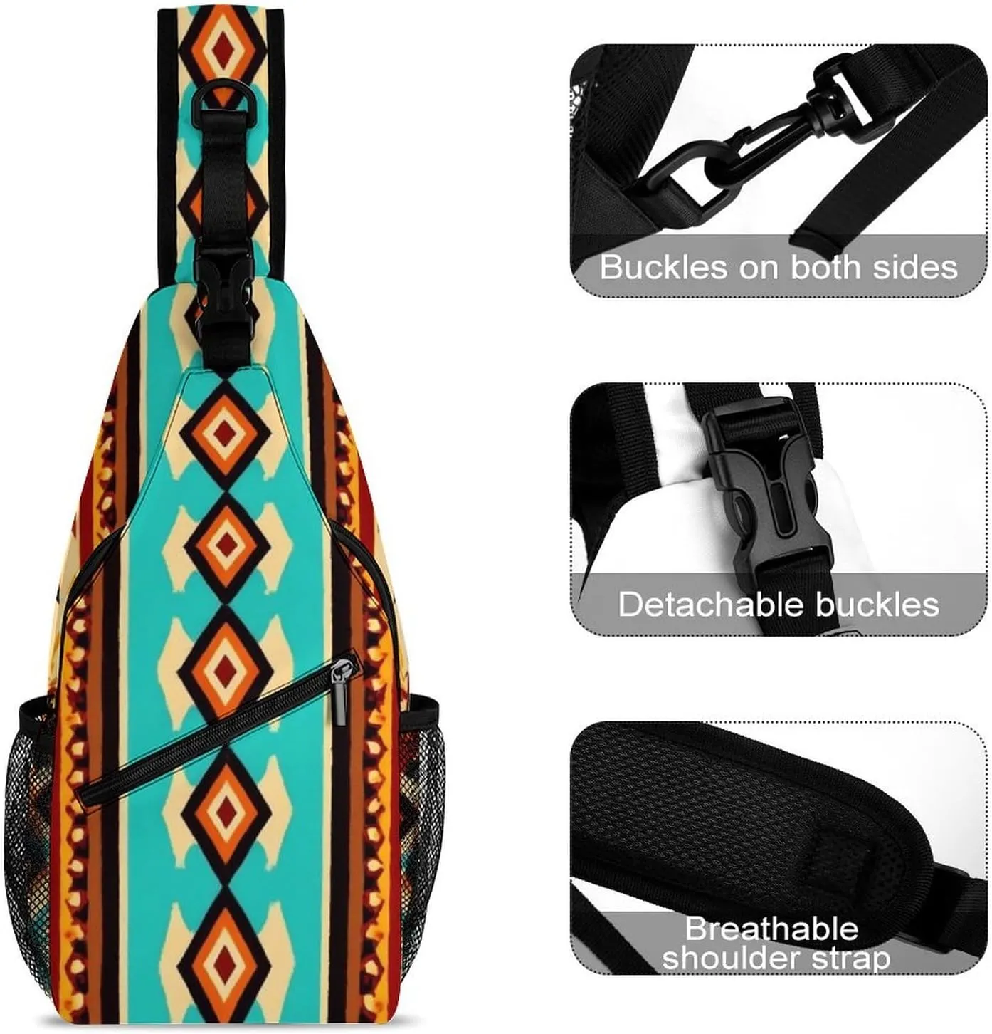 Supdreamc Men's Sling Bag Backpack Foldable Breathable Chest Sling Shoulder Backpacks Bags - Indiana Western Southwest Ethnic Tribal Navajo Multipurpose Anti-Theft Backpacking Bookbag
