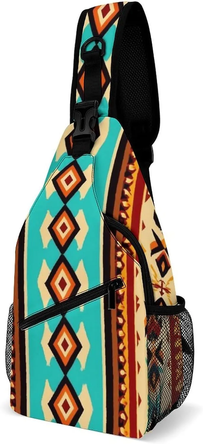 Supdreamc Men's Sling Bag Backpack Foldable Breathable Chest Sling Shoulder Backpacks Bags - Indiana Western Southwest Ethnic Tribal Navajo Multipurpose Anti-Theft Backpacking Bookbag