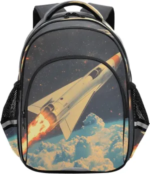 Supersonic Jets Soar Across Space Backpacks Elementary School Shoulder Bag Bookbag for Girls Kids Boys, Medium