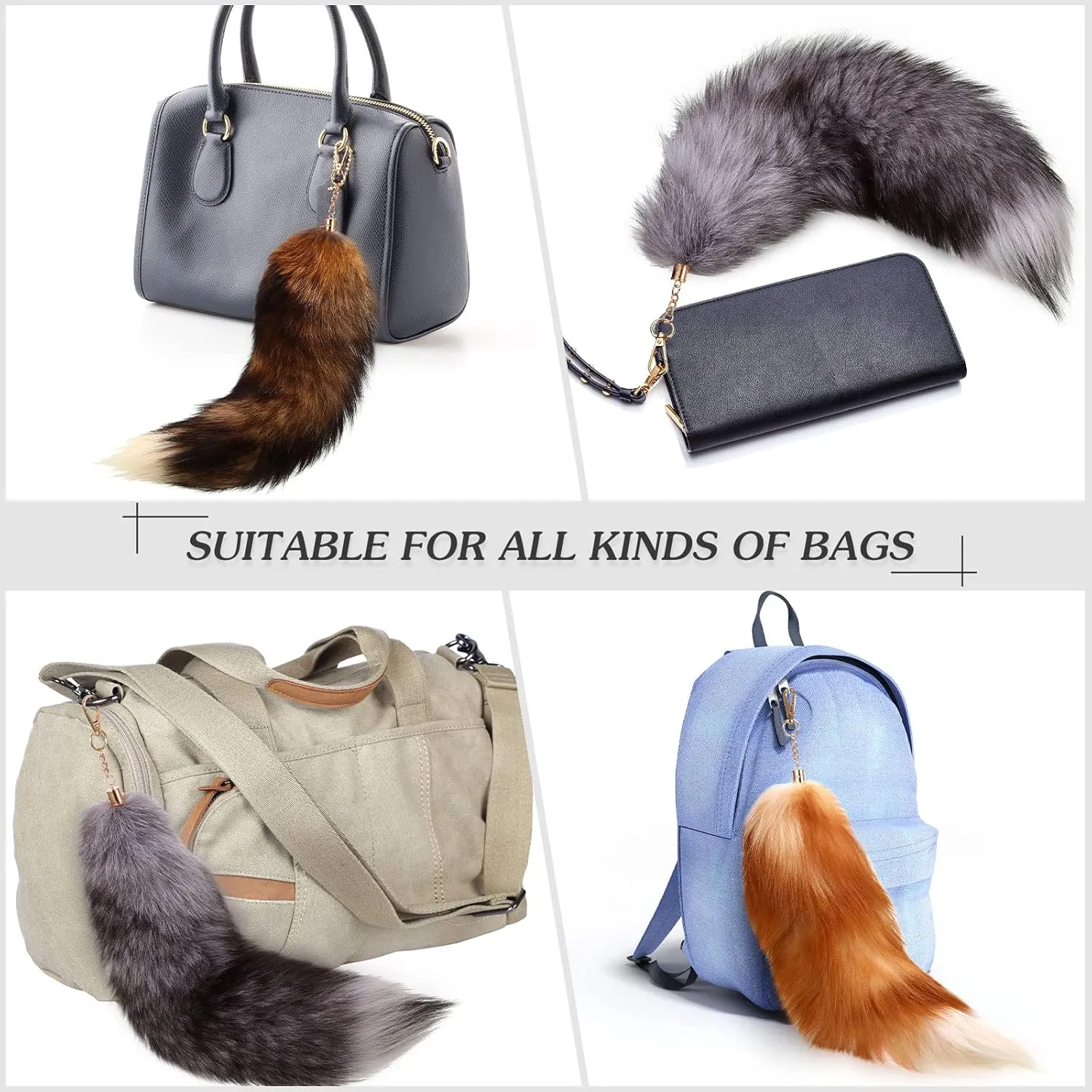 Sureio Huge Fluffy Real Fox Tail Fur Keychain for Women Wolf Tail Keychain Gift for Party