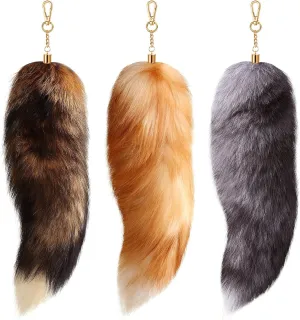 Sureio Huge Fluffy Real Fox Tail Fur Keychain for Women Wolf Tail Keychain Gift for Party