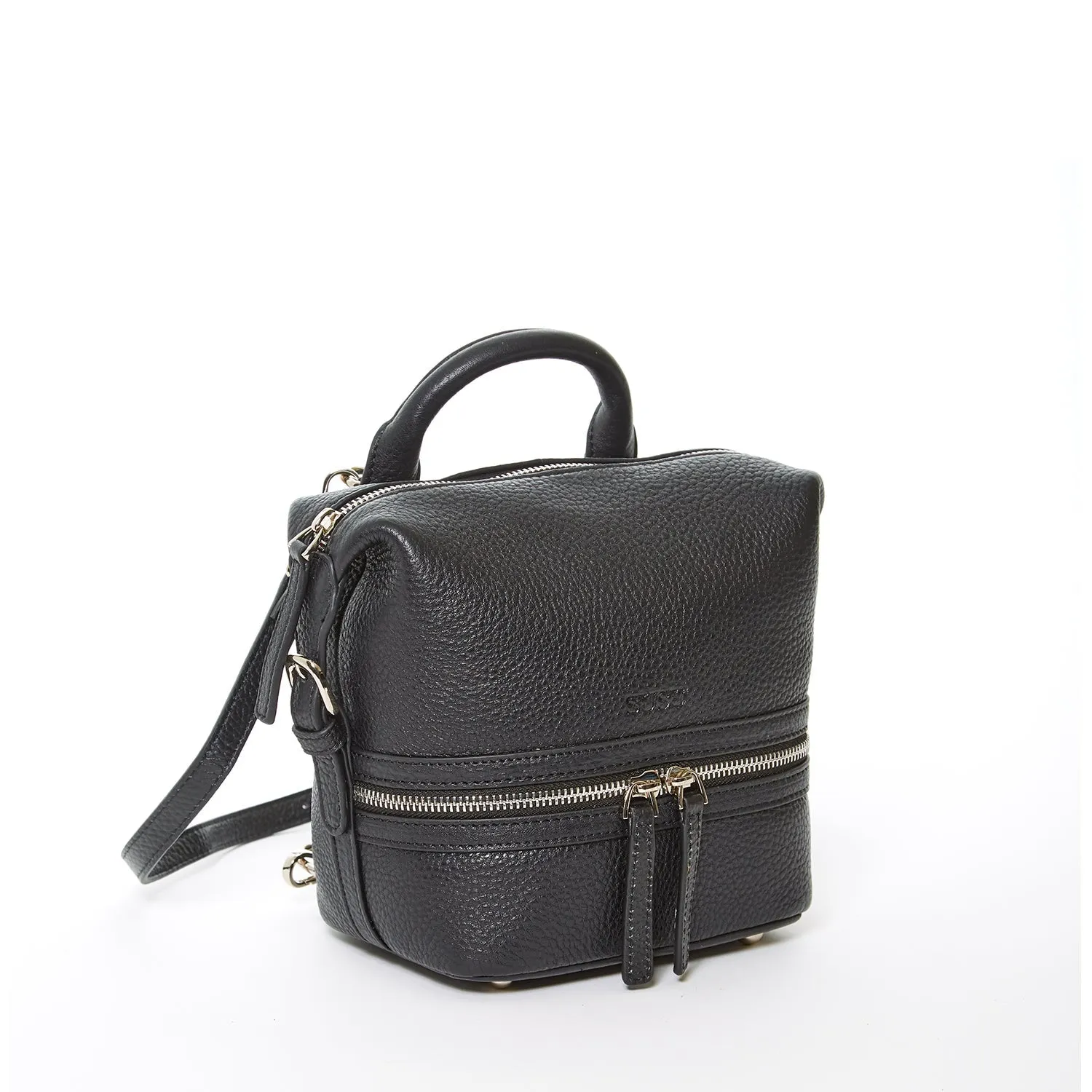 SUSU Ashley Small Black Leather Backpack
