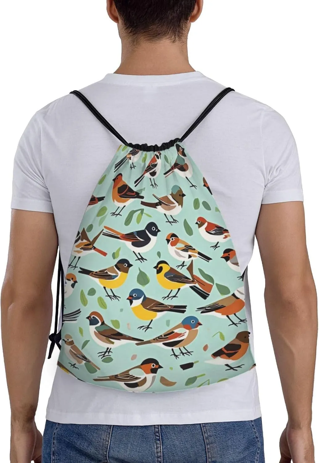 Swift Sparrow Print Drawstring Bags 210D Polyester Backpack Foldable Sports Drawstring Sack Mini Travel Daypack