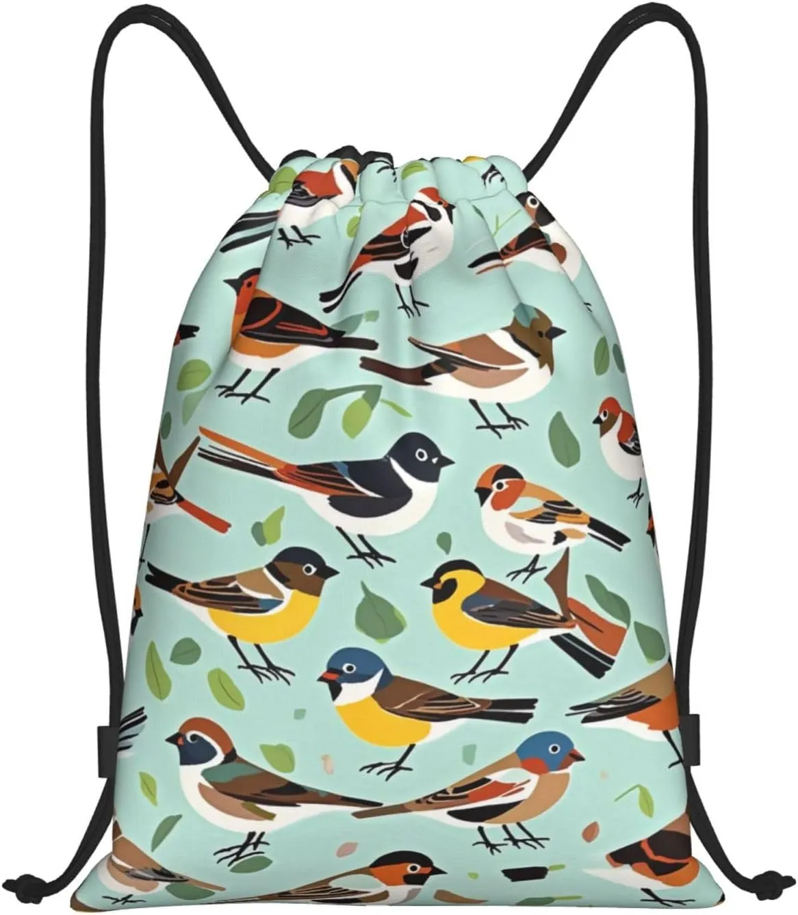 Swift Sparrow Print Drawstring Bags 210D Polyester Backpack Foldable Sports Drawstring Sack Mini Travel Daypack