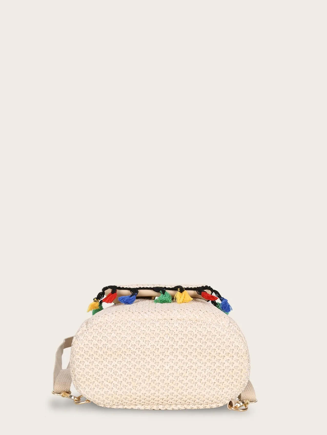 Tassel Decor Flap Woven Backpack