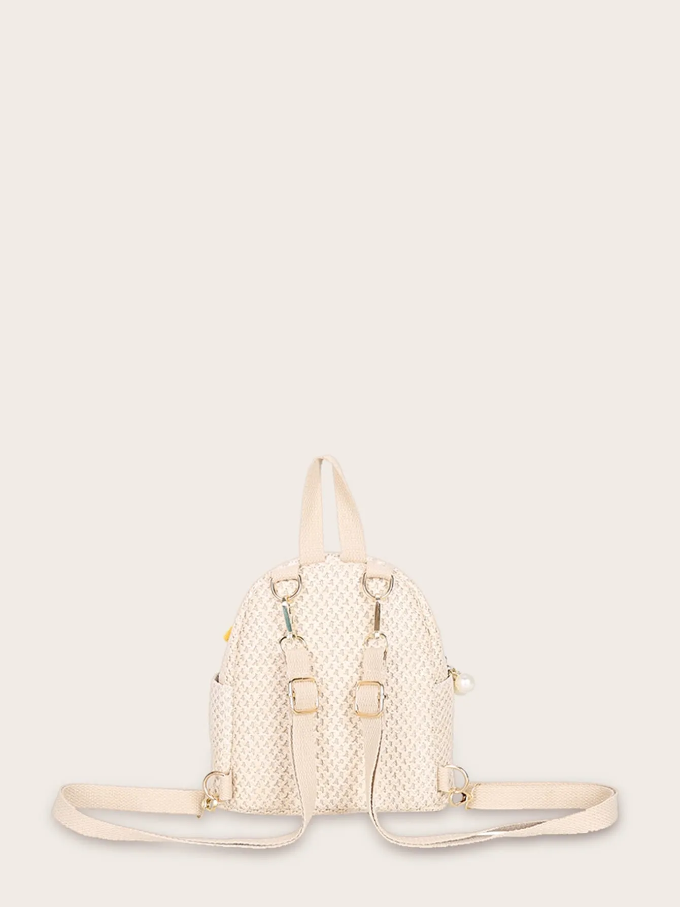 Tassel Decor Flap Woven Backpack