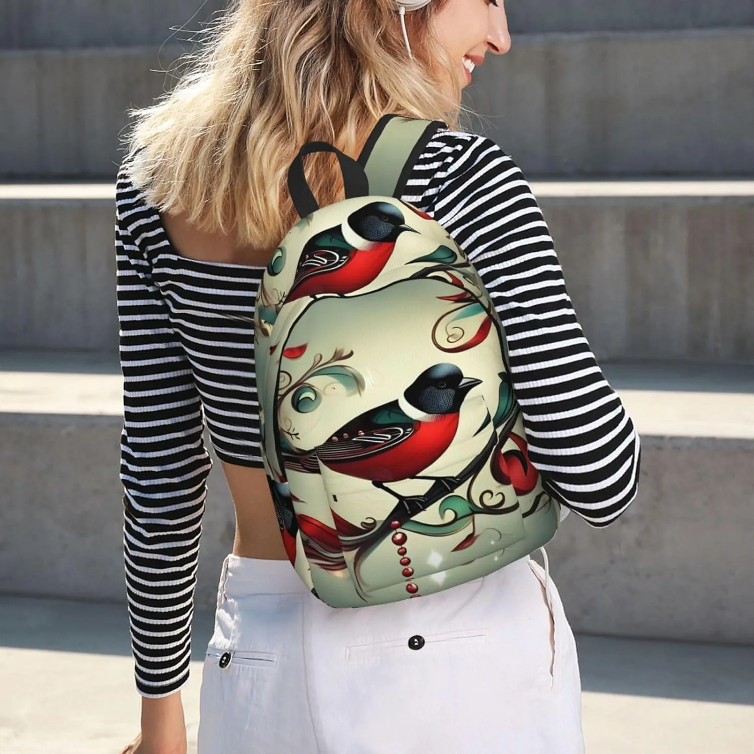 Teal Birds Musical Note print Hiking Backpack Casual Daypack Outdoor Travel Backpacks Bookbag for Men Women Adult