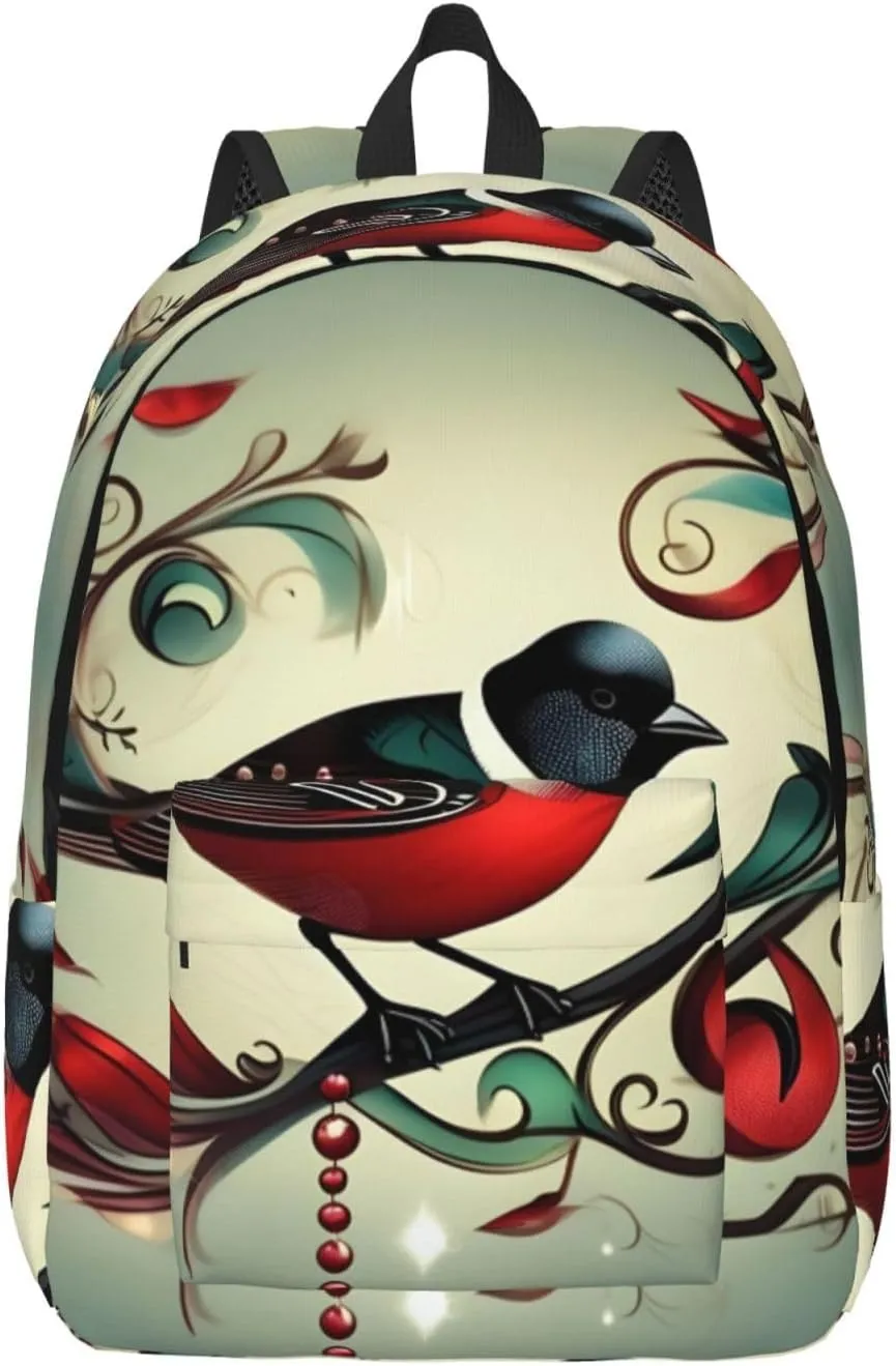 Teal Birds Musical Note print Hiking Backpack Casual Daypack Outdoor Travel Backpacks Bookbag for Men Women Adult