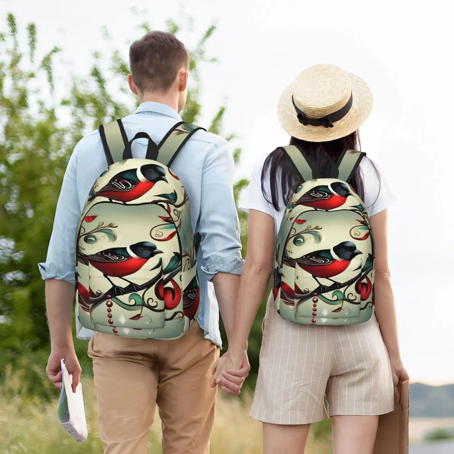 Teal Birds Musical Note print Hiking Backpack Casual Daypack Outdoor Travel Backpacks Bookbag for Men Women Adult