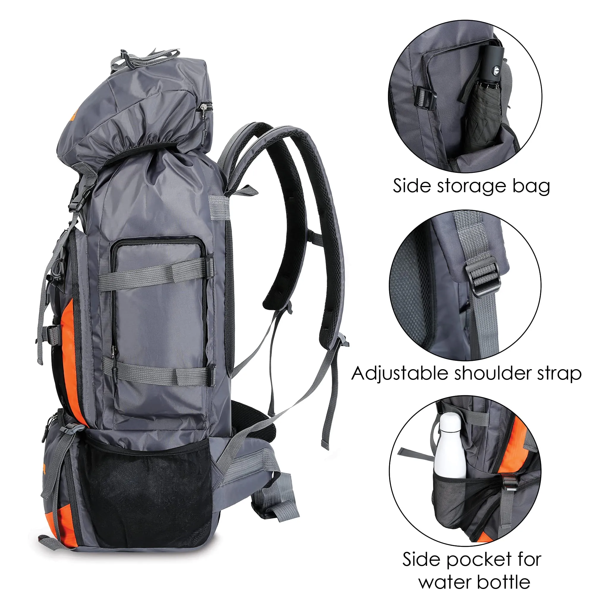 THE CLOWNFISH Summit Seeker 90L Rucksack - Water Resistant, Ergonomic | Adjustable Straps | Light Grey