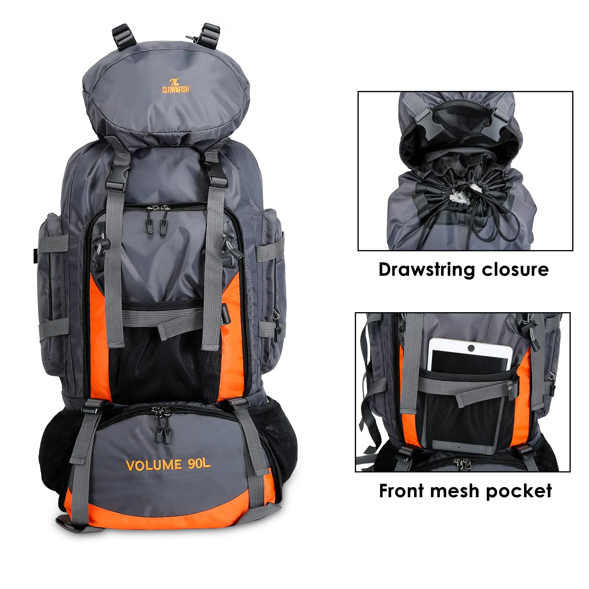 THE CLOWNFISH Summit Seeker 90L Rucksack - Water Resistant, Ergonomic | Adjustable Straps | Light Grey