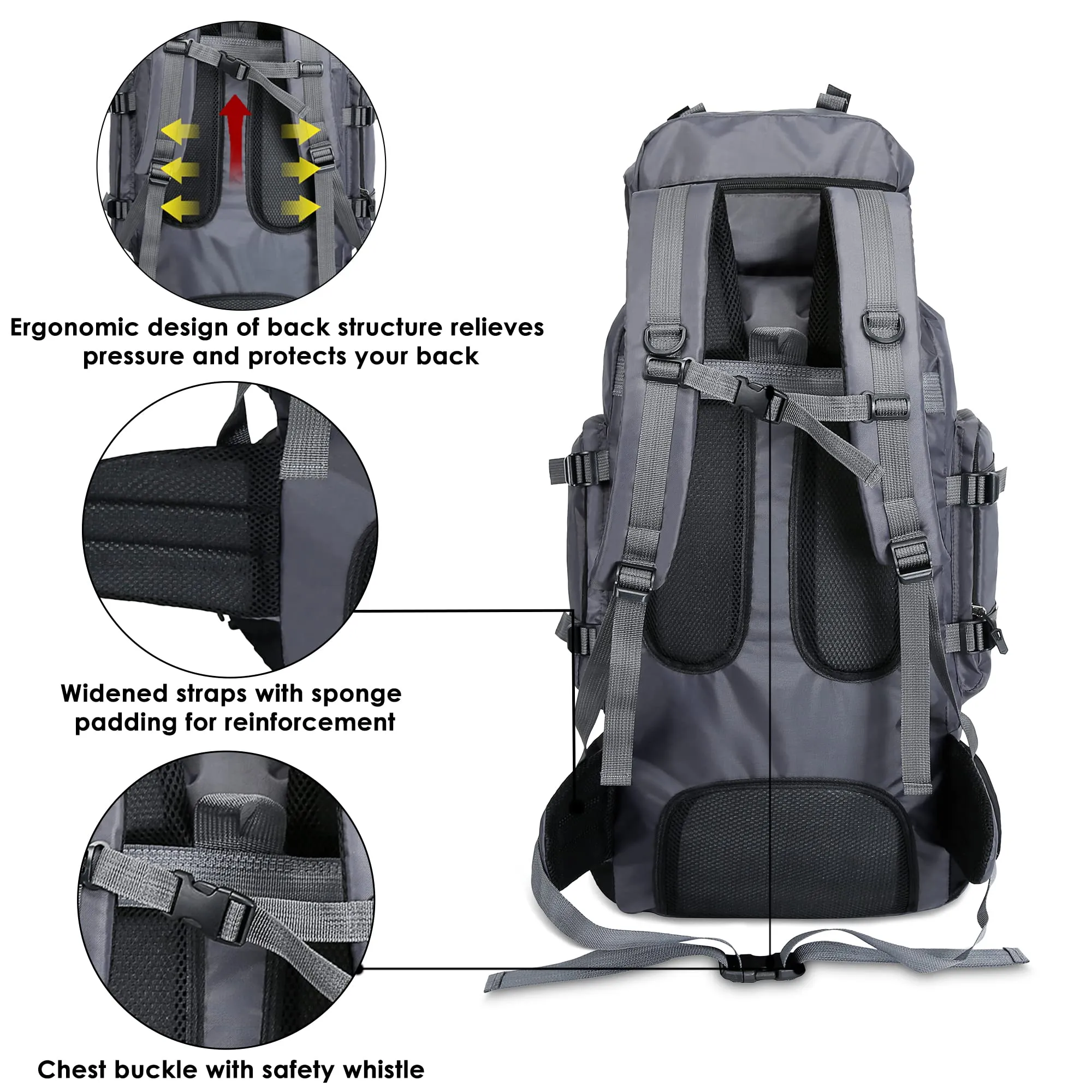 THE CLOWNFISH Summit Seeker 90L Rucksack - Water Resistant, Ergonomic | Adjustable Straps | Light Grey