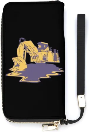 The Excavator Melt Women's PU Leather Wallet Long Purse Card Case Organizer with Wrist Strap