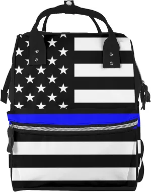 Thin Blue Line Polices Memorial Flag Large Capacity Mummy Maternity Bag Multifunctional Diaper Backpack 3D Print Travel Backpack