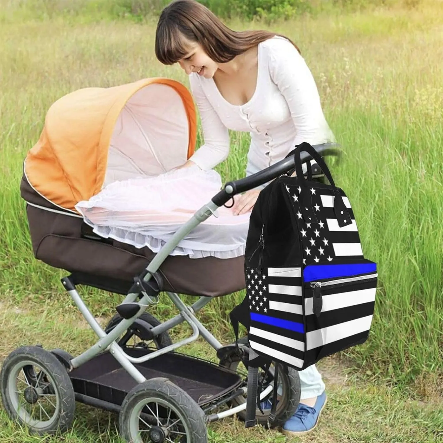 Thin Blue Line Polices Memorial Flag Large Capacity Mummy Maternity Bag Multifunctional Diaper Backpack 3D Print Travel Backpack