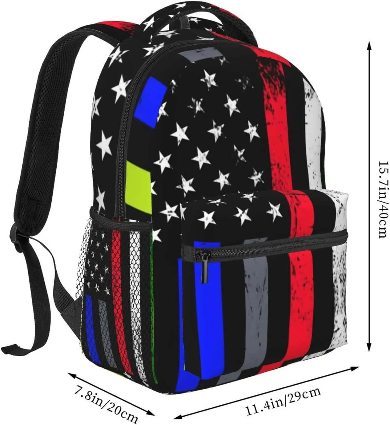 Thin Blue Red Green Line American Flag Backpacks 15in Laptop Backpack Multipurpose Double Shoulder Bag For Men Women Gifts