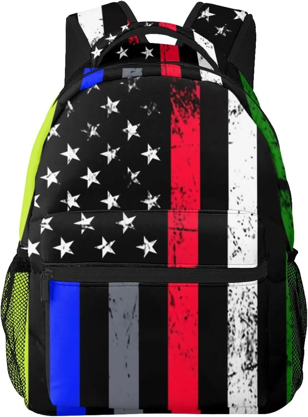Thin Blue Red Green Line American Flag Backpacks 15in Laptop Backpack Multipurpose Double Shoulder Bag For Men Women Gifts