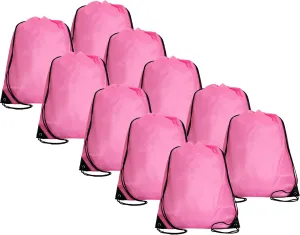 Threadart Drawstring Backpacks - Pack of 10 - Pink | Sports Cinch Sack String Backpack | For Gym, Storage, & Travel | Large 15" x 18.5" Size