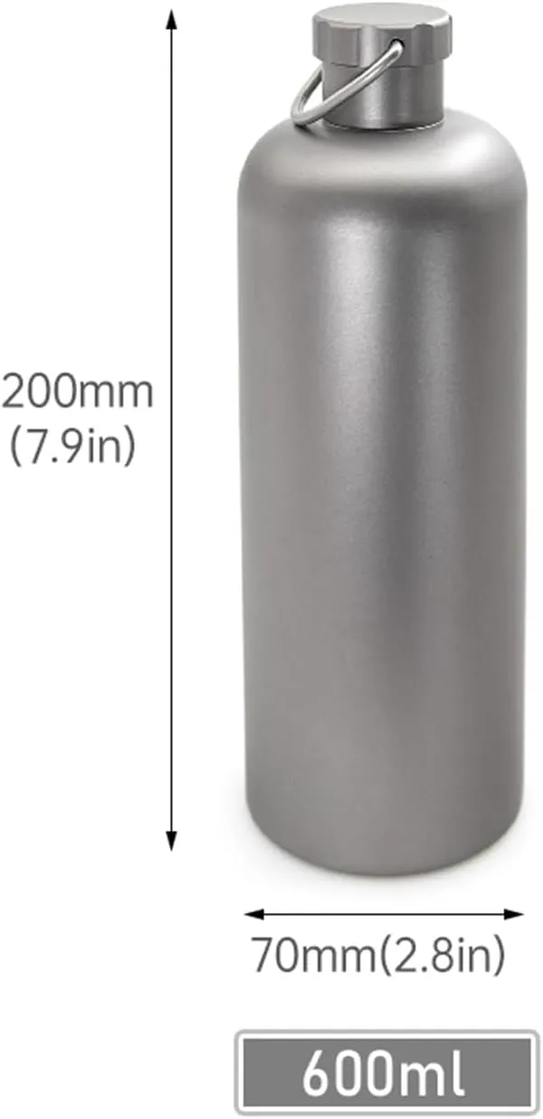 Ti Water Bottle Lightweight Outdoor Camping Metal Water Bottle for Hiking, Backpacking, Survival, Travel (600ml)
