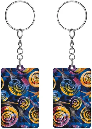Tie Dye Snail Funny Acrylic Keychain Small Rectangle Key Chain Purse Bag Accessories Gifts for Women Men