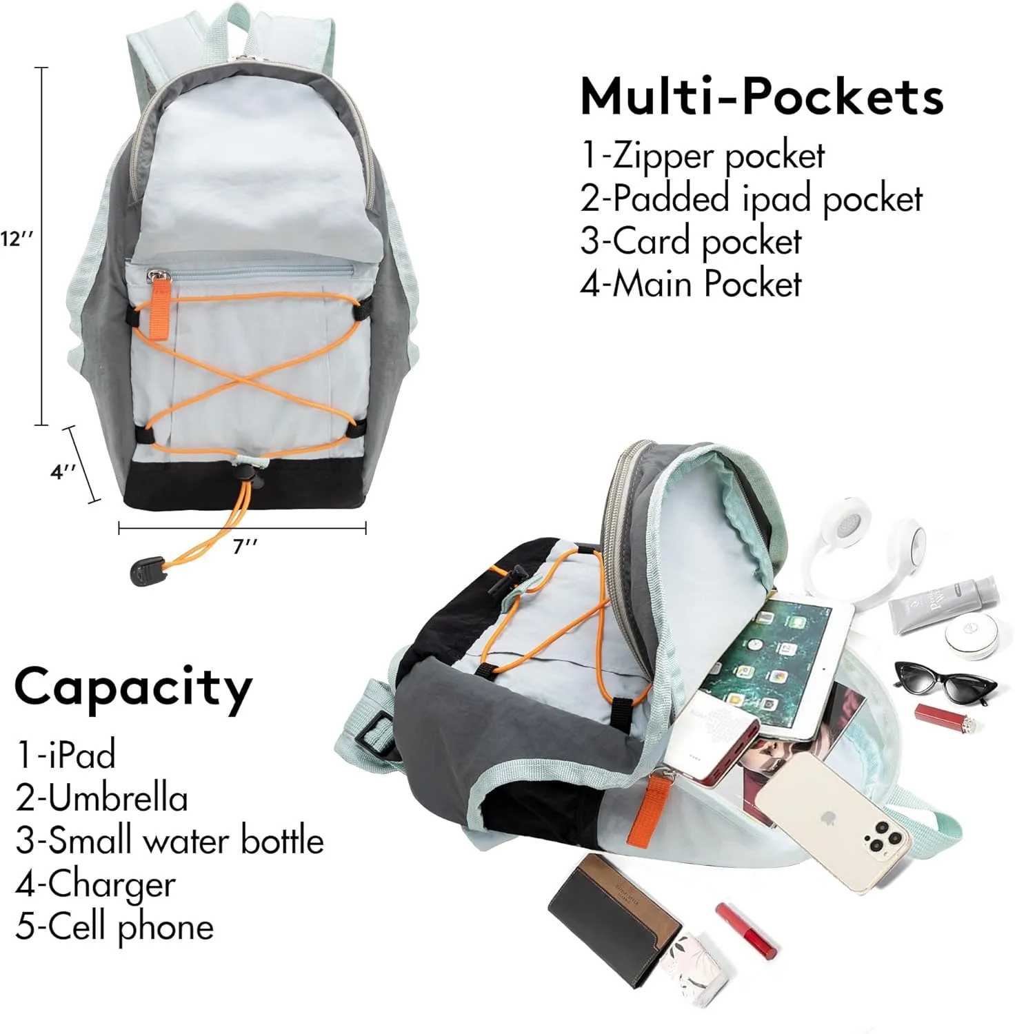 Tilami Mini Backpack for Women and Kids, 12inch Casual Daypack Backpacks for Travel,Light Blue