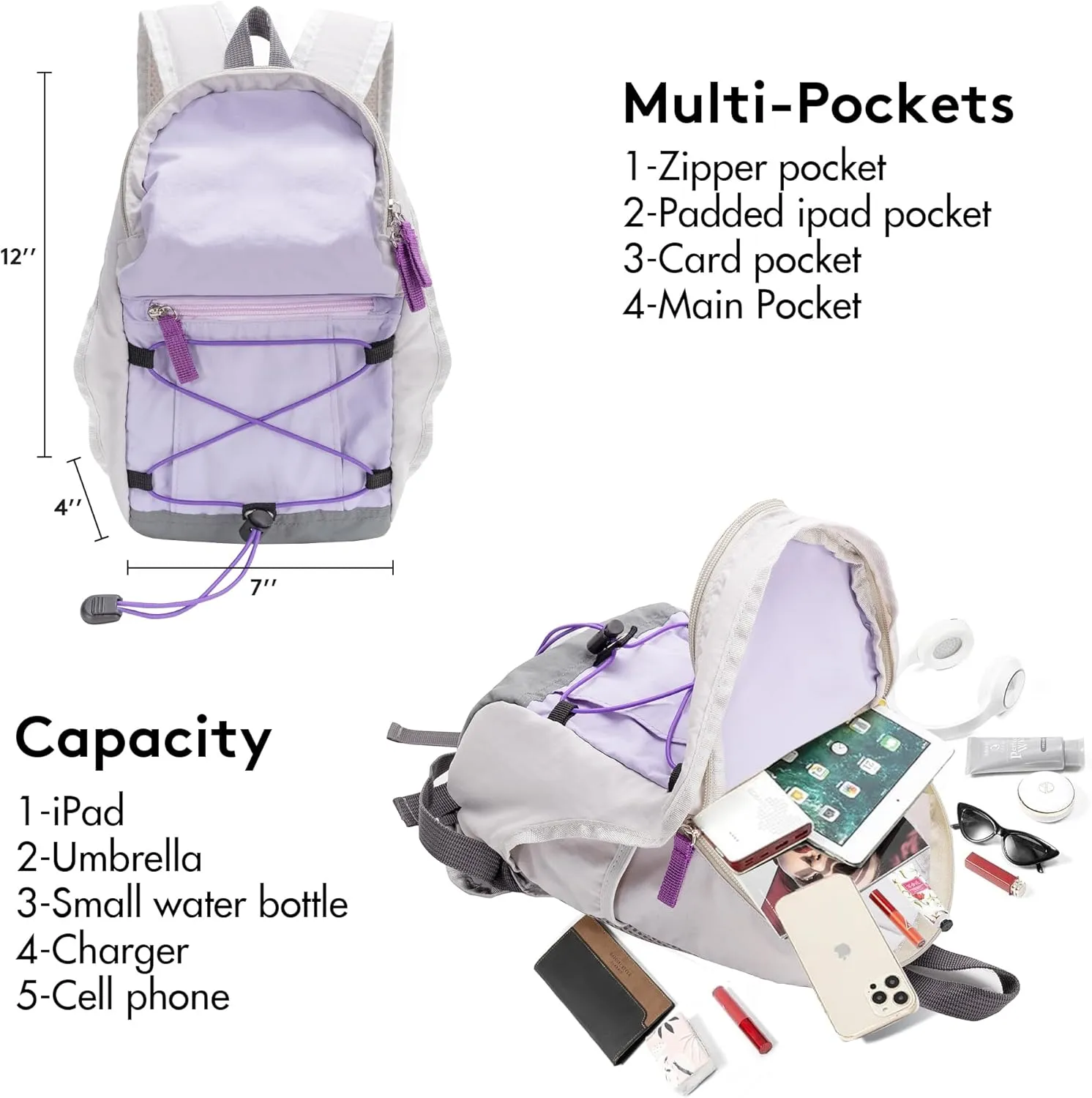 Tilami Mini Backpack for Women and Kids, 12inch Casual Daypack Backpacks for Travel,Purple