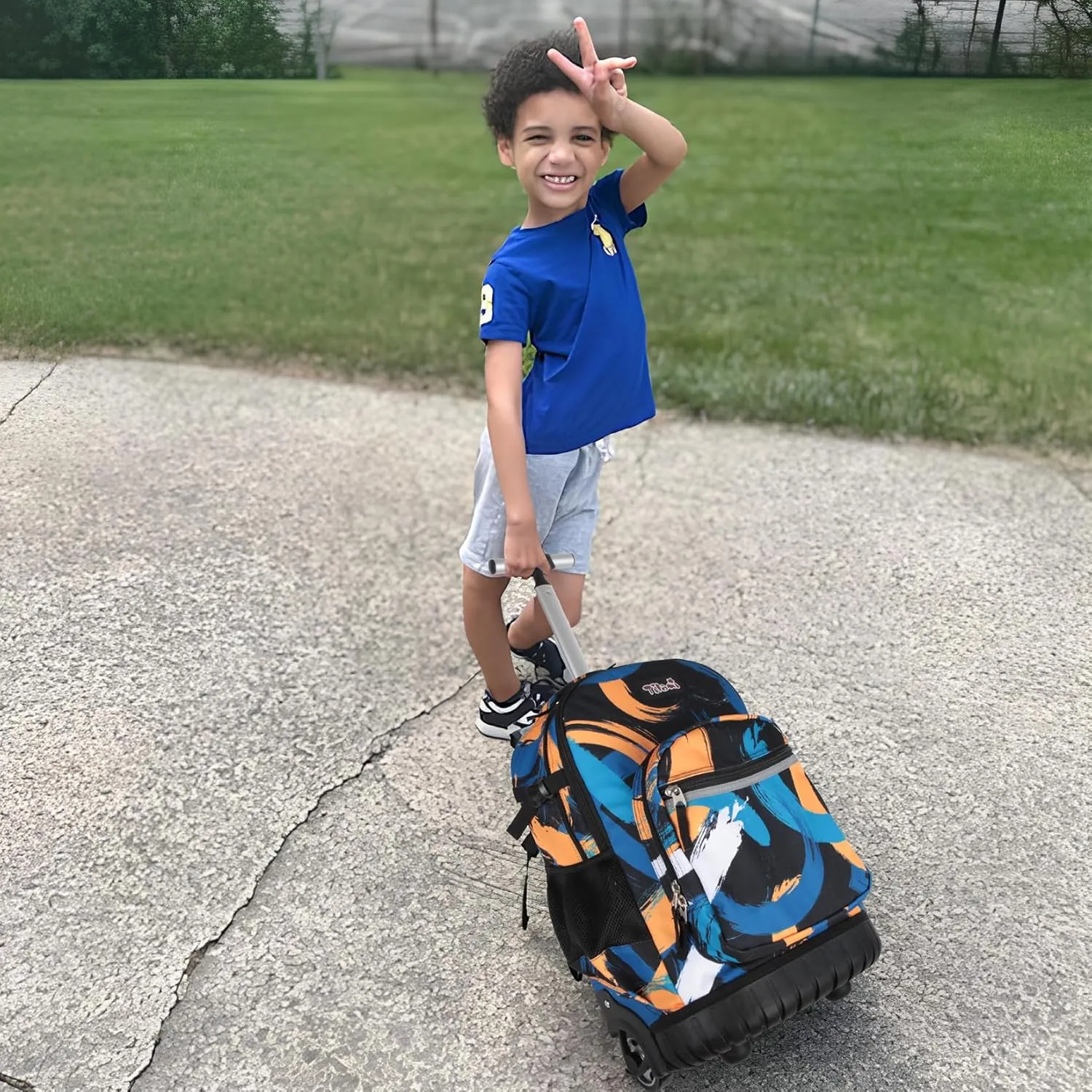Tilami Rolling Backpack & Lunch bag for Kids 19 Inch Wheeled Bookbag for Boys & Girls for School & Travel,Arts orange