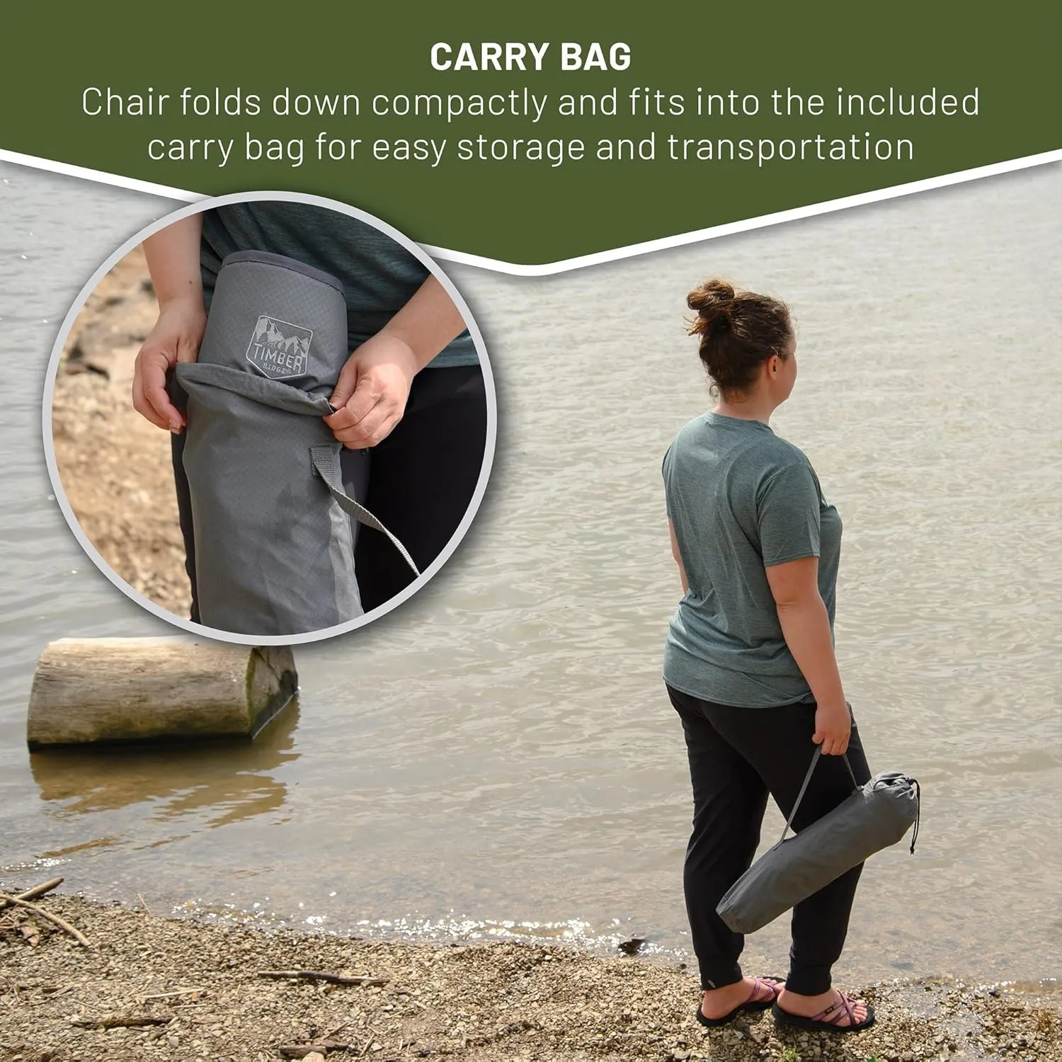 Timber Ridge Lightweight Highback Compact Folding Chair - Portable Comfort for Day Hikes, Beach Trips, & Camping, 300 lbs Support