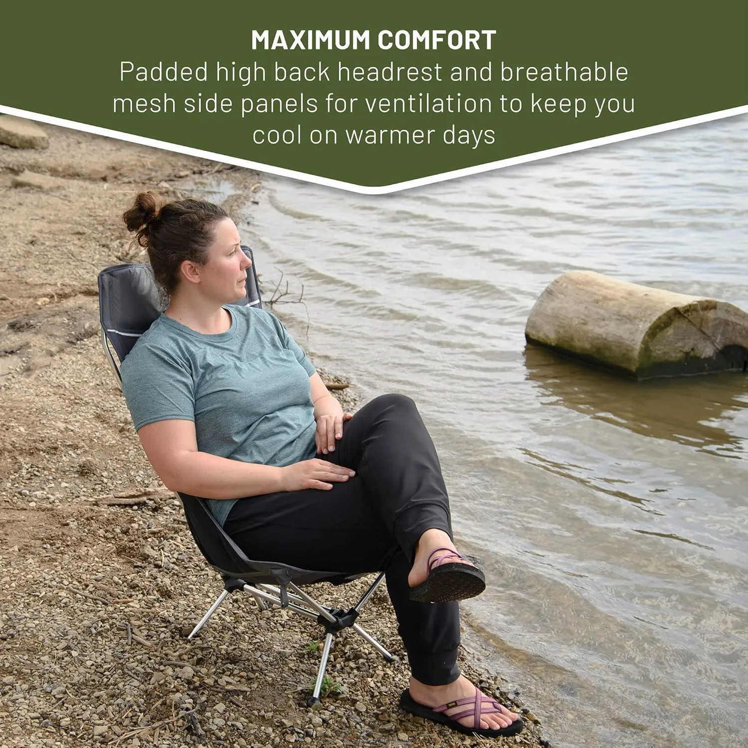 Timber Ridge Lightweight Highback Compact Folding Chair - Portable Comfort for Day Hikes, Beach Trips, & Camping, 300 lbs Support