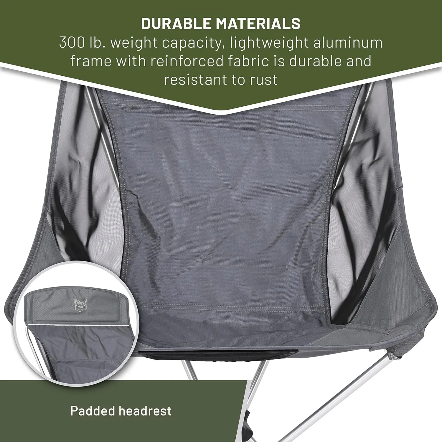 Timber Ridge Lightweight Highback Compact Folding Chair - Portable Comfort for Day Hikes, Beach Trips, & Camping, 300 lbs Support