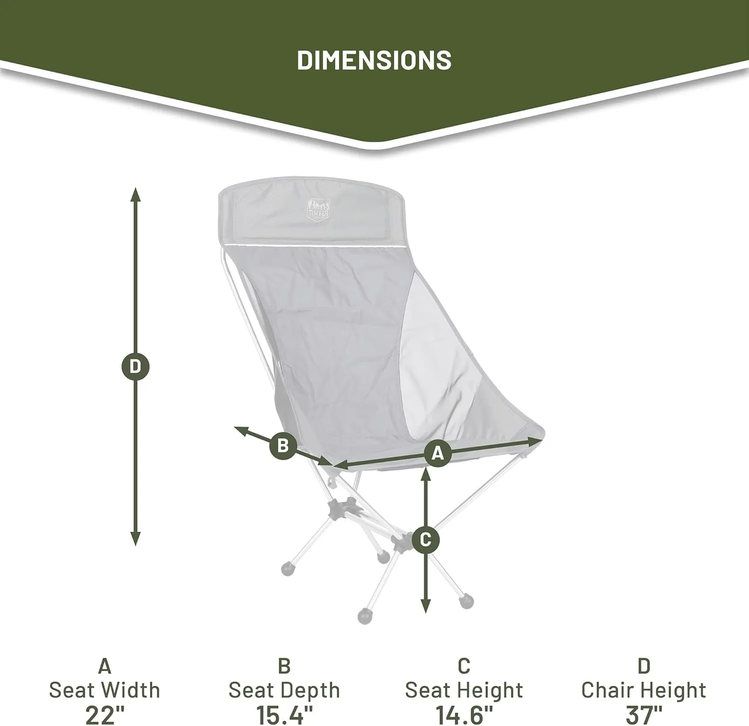 Timber Ridge Lightweight Highback Compact Folding Chair - Portable Comfort for Day Hikes, Beach Trips, & Camping, 300 lbs Support
