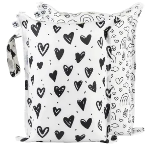 Tiny Twinkle Mess-proof Waterproof Wet Dry Bag | 2 Pack Reusable for Swimsuits, Gym & Baby Clothes | Leakproof Wet Clothes Bag, Beach Travel Essentials (Black,White)