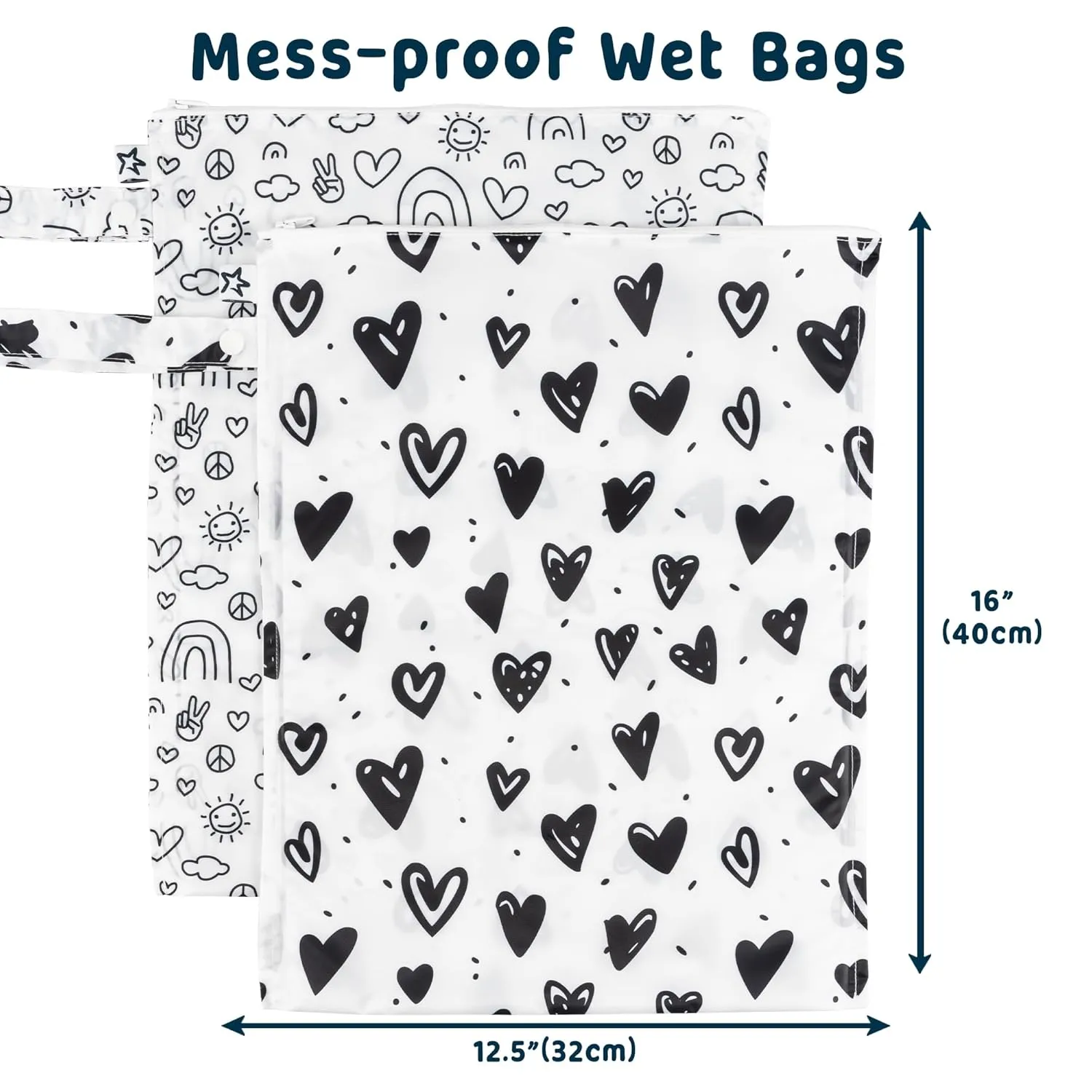 Tiny Twinkle Mess-proof Waterproof Wet Dry Bag | 2 Pack Reusable for Swimsuits, Gym & Baby Clothes | Leakproof Wet Clothes Bag, Beach Travel Essentials (Black,White)