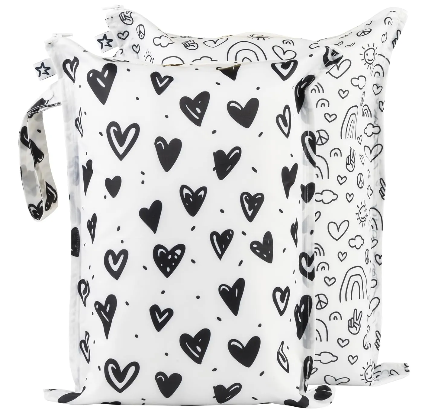 Tiny Twinkle Mess-proof Waterproof Wet Dry Bag | 2 Pack Reusable for Swimsuits, Gym & Baby Clothes | Leakproof Wet Clothes Bag, Beach Travel Essentials (Black,White)