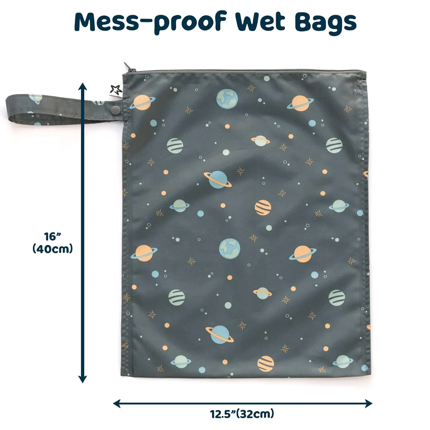 Tiny Twinkle Mess proof Waterproof Wet Dry Bag,2pk Reusable Wet Bags for Swimsuits&Baby Clothes,Leakproof Wet Bag,Waterproof Bag for Travel&Diaper bag,Wet Bags for Baby (Space, Ice Blue)