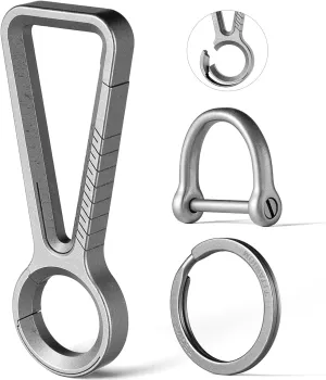 Titanium Carabiner Keychain Clip,EDC Men Key Chains,Double-end Quick Release Hook,Key Holder with Titanium Key Ring