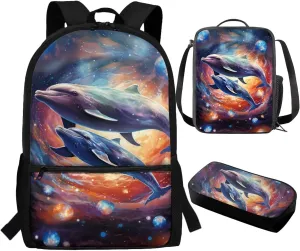 TOADDITDO Dolphins Girls Backpacks Ages 10-12 Middle School with Lunch Box Middle School Large School Bags Student Hiking Camping Bookbag Travel Duffel Bag Laptop Backpacks Daypack Mochilas Para NiñA