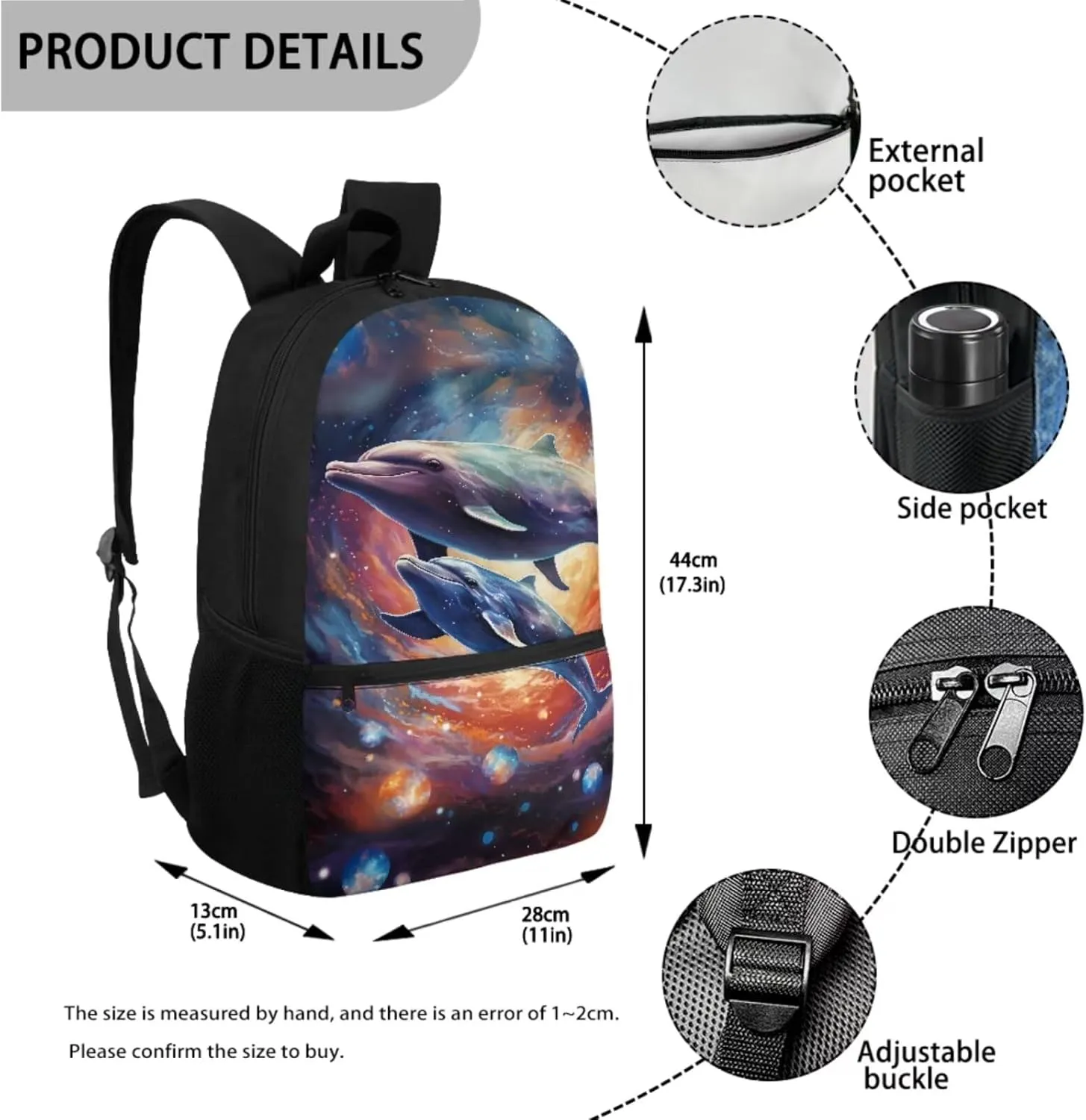 TOADDITDO Dolphins Girls Backpacks Ages 10-12 Middle School with Lunch Box Middle School Large School Bags Student Hiking Camping Bookbag Travel Duffel Bag Laptop Backpacks Daypack Mochilas Para NiñA