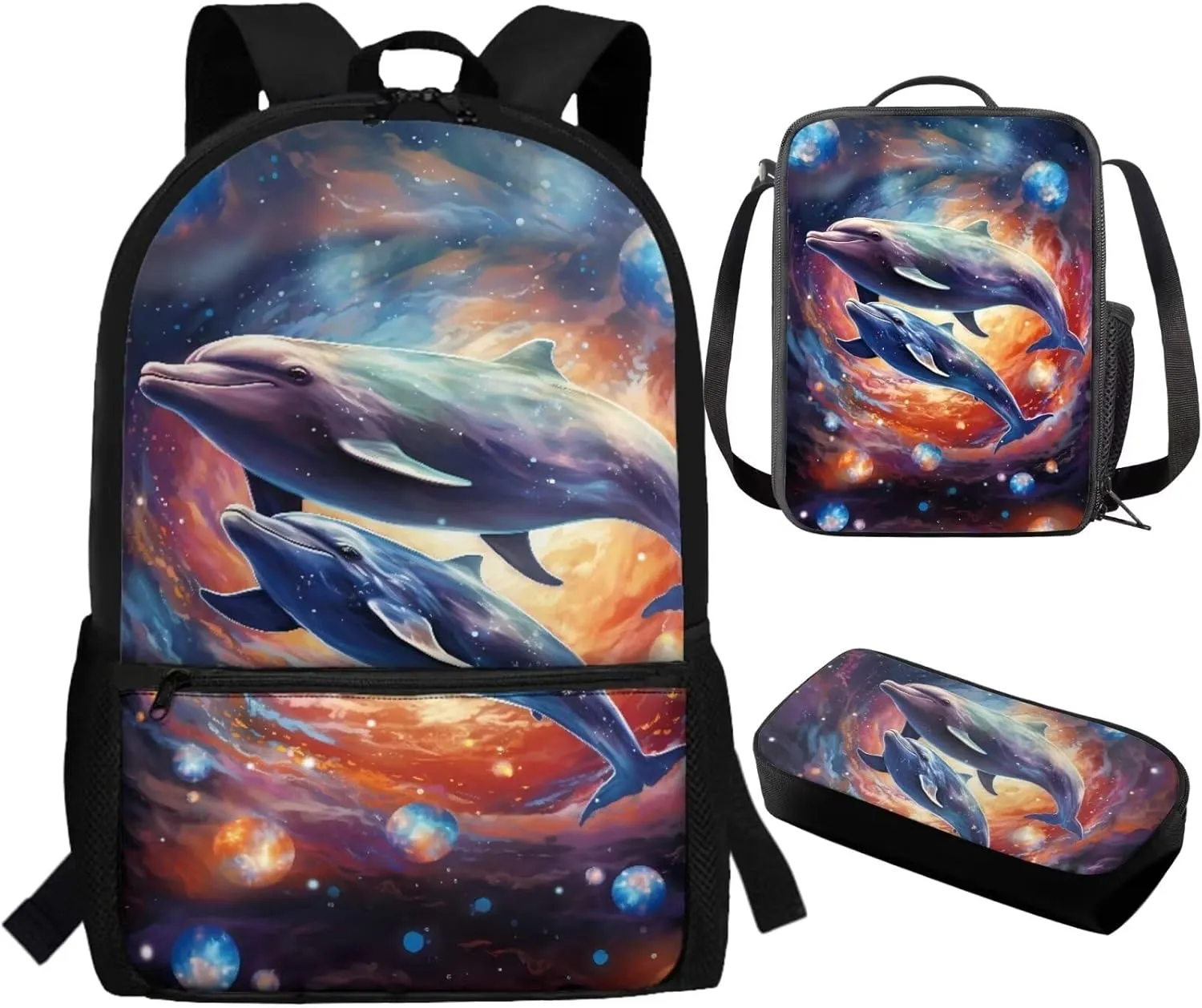 TOADDITDO Dolphins Girls Backpacks Ages 10-12 Middle School with Lunch Box Middle School Large School Bags Student Hiking Camping Bookbag Travel Duffel Bag Laptop Backpacks Daypack Mochilas Para NiñA