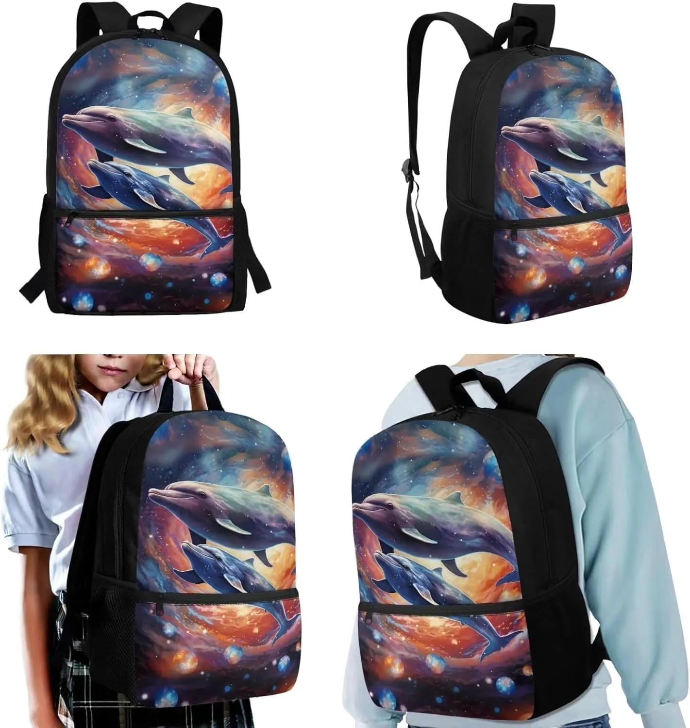 TOADDITDO Dolphins Girls Backpacks Ages 10-12 Middle School with Lunch Box Middle School Large School Bags Student Hiking Camping Bookbag Travel Duffel Bag Laptop Backpacks Daypack Mochilas Para NiñA