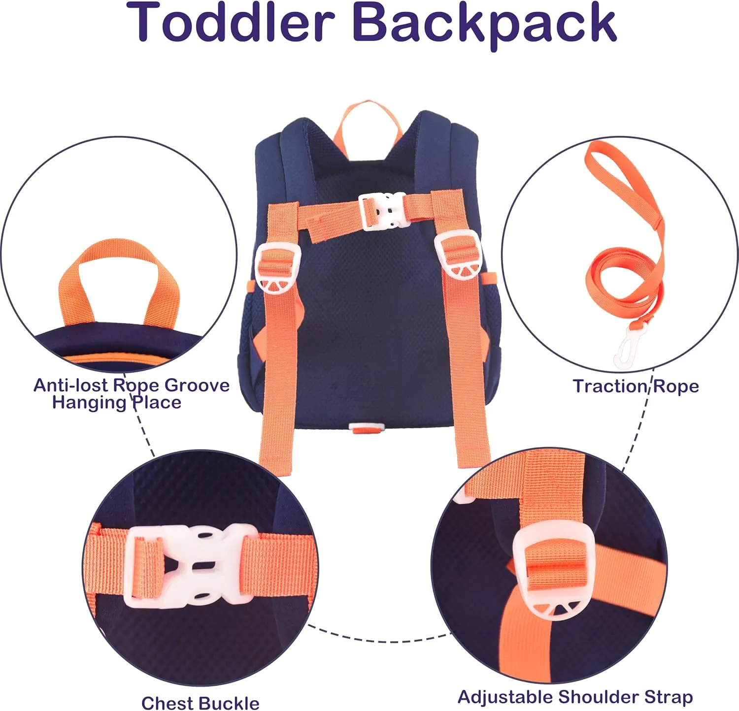 Toddler Backpacks for Boys 2-4 Cute 3D Kids Duck Schoolbag with Baby Leash for Small Preschool Kindergarten Bookbag Cartoon Mini Travel Bags 10inch (Dark Blue)