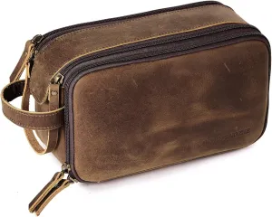 Toiletry Bag for Men, Full Grain Leather Travel Pouch Shaving Dopp Kit Bathroom Toiletries Organizer Bags (Distressed Brown)