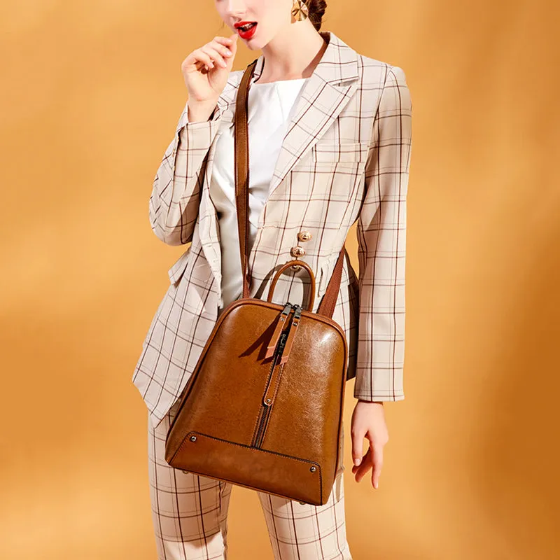 Top Grain Leather Backpacks Women Travel Backpack Natural Cow Leather City Backpacks Stylish Rucksack