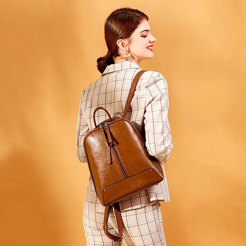 Top Grain Leather Backpacks Women Travel Backpack Natural Cow Leather City Backpacks Stylish Rucksack